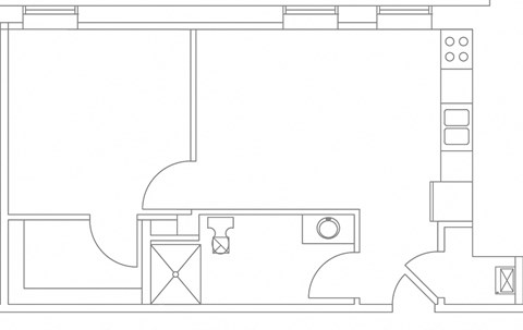 Floor plan for 1 bed, 1 bath, 465 sqft